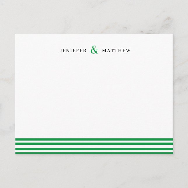 Green Stripes Couples Personalised Statione Postca Postcard (Front)