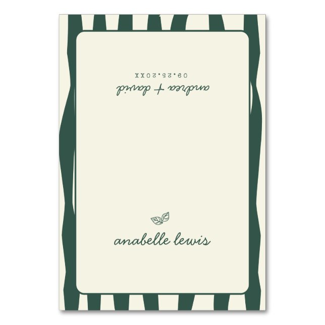 Green Stripes Custom Guest Name Wedding Place Card (Front)