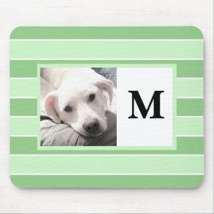 Green Stripes Custom Initial One Photo Cute Dog Mo Mouse Mat