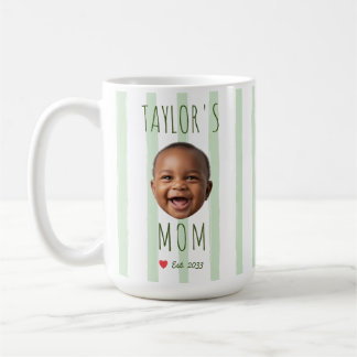 Green Stripes Custom Photo & Name Baby Face Mom  Coffee Mug