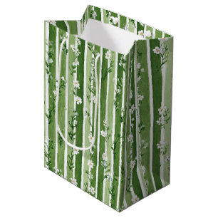 Green Stripes Daisy Flowers Birthday Medium Gift Bag