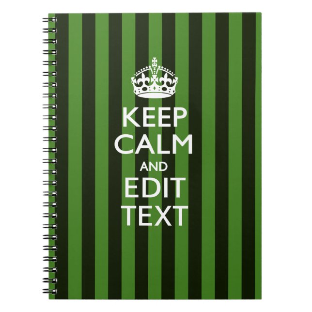 Green Stripes Decor Keep Calm Your Text Notebook (Front)