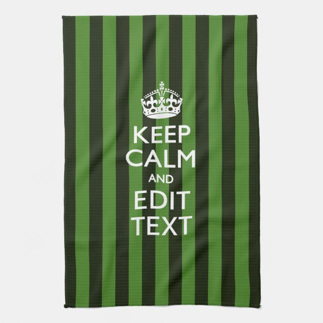 Green Stripes Decor Keep Calm Your Text Tea Towel (Vertical)