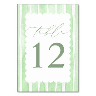 Green Stripes Elegant Baby Shower Table Number