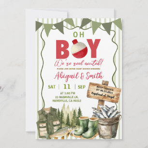 Green Stripes Fishing Baby Shower Invitation
