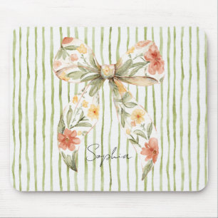Green Stripes Floral Bow Mouse Mat