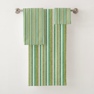 Green Stripes Glitter Bath Towel Set