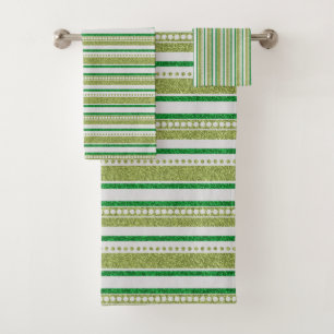 Green Stripes Glitter Bath Towel Set