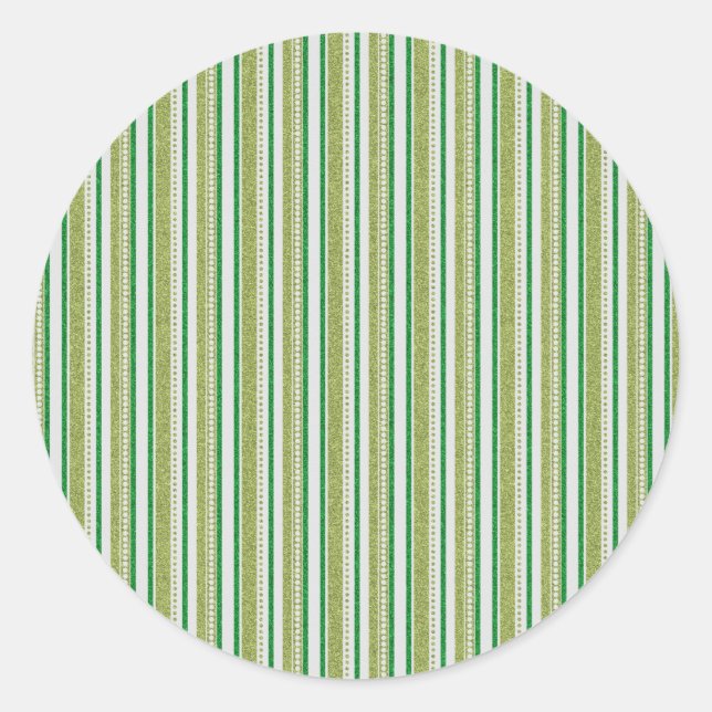 Green Stripes Glitter Classic Round Sticker (Front)