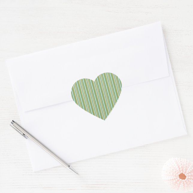 Green Stripes Glitter Heart Sticker (Envelope)