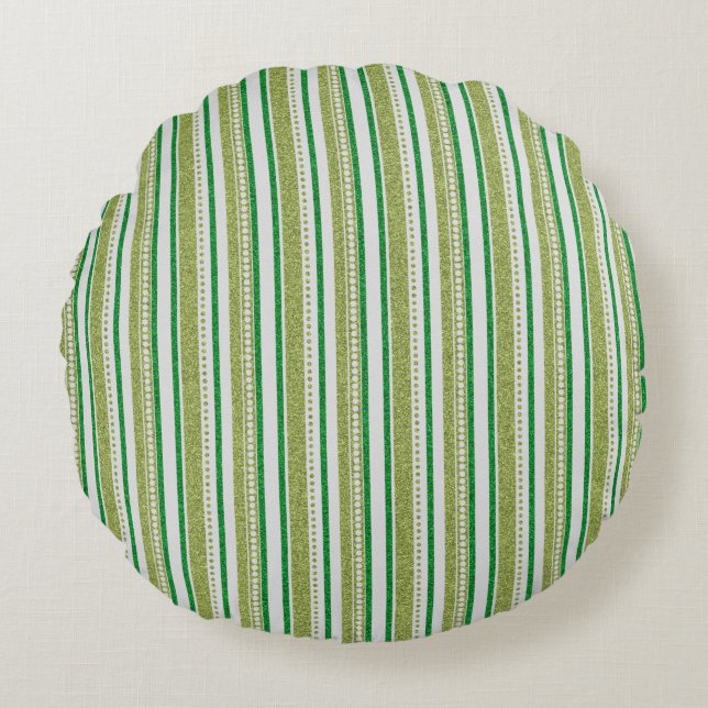 Green Stripes Glitter Round Cushion (Front)