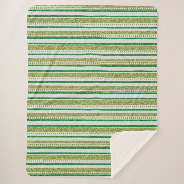 Green Stripes Glitter Sherpa Blanket (Front)