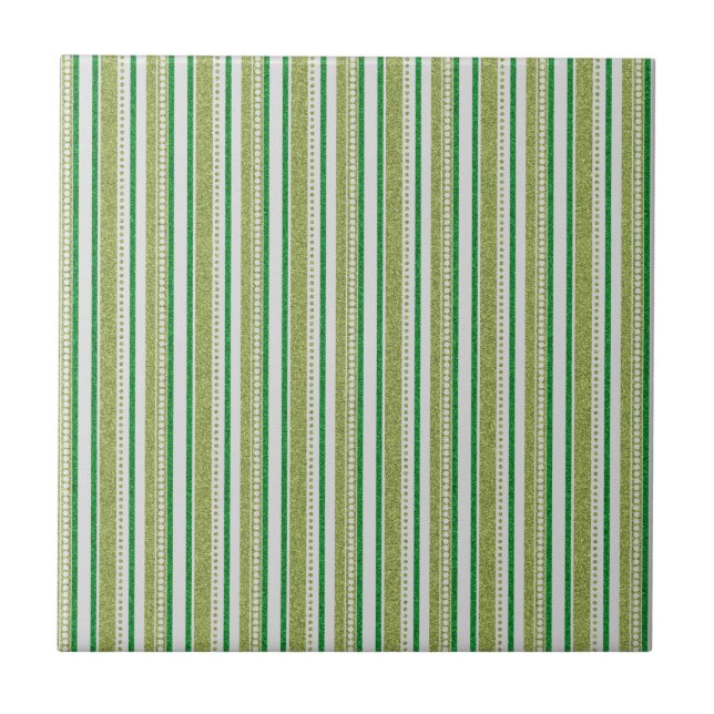 Green Stripes Glitter Tile (Front)