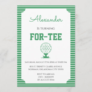 Green Stripes Golf 40th Birthday Invitation