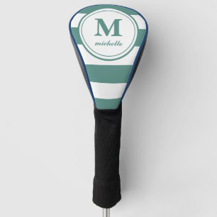 Green stripes Golf personalised NAME monogram Head Cover