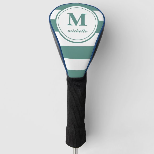 Green stripes  | Golf | personalised NAME monogram Head Cover (Front)