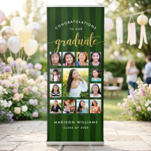 Green Stripes Grad K–12 Gold Script Photo Collage