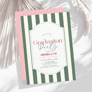Green Stripes Graduation Party Invitation