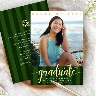 Green stripes graduation photo script real gold