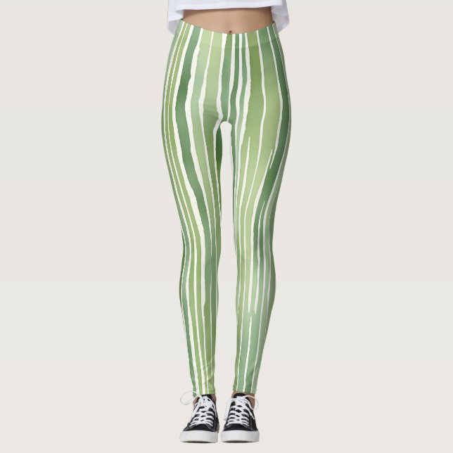 Green Stripes  Leggings (Front)
