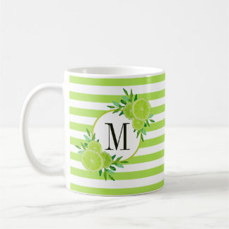 Green Stripes Lime Citrus Fruit Slices Monogram Coffee Mug