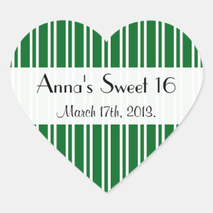 Green Stripes, Lines, Striped Pattern, Sweet 16 Heart Sticker