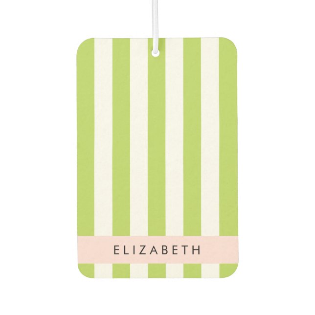 Green Stripes, Lines, Striped Pattern, Your Name Car Air Freshener (Front)