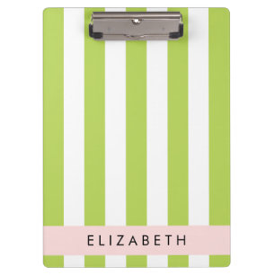 Green Stripes, Lines, Striped Pattern, Your Name Clipboard