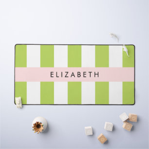 Green Stripes, Lines, Striped Pattern, Your Name Desk Mat