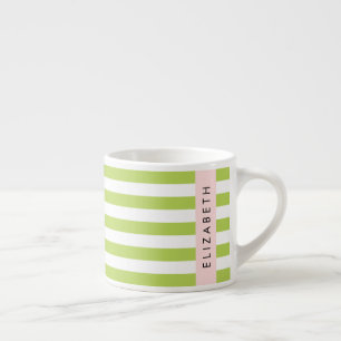 Green Stripes, Lines, Striped Pattern, Your Name Espresso Cup