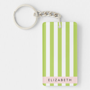 Green Stripes, Lines, Striped Pattern, Your Name Key Ring
