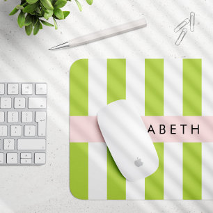 Green Stripes, Lines, Striped Pattern, Your Name Mouse Mat