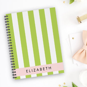 Green Stripes, Lines, Striped Pattern, Your Name Notebook