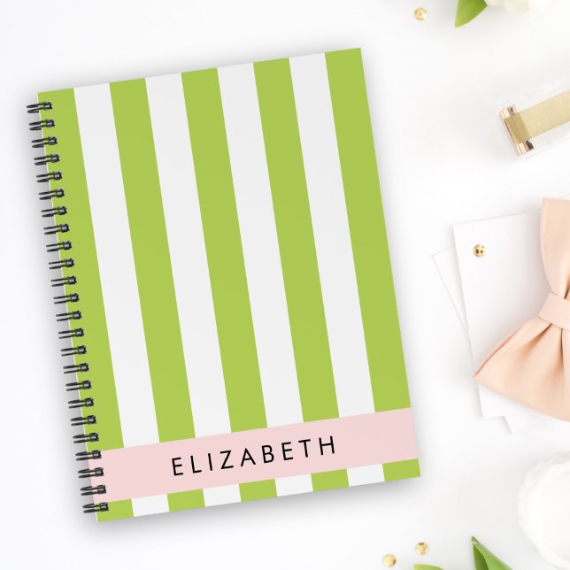 Green Stripes, Lines, Striped Pattern, Your Name Notebook (Creator Uploaded)