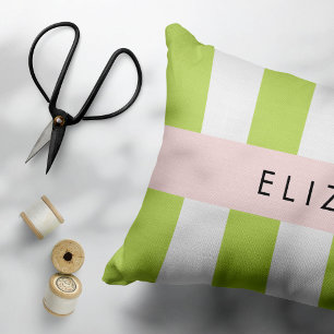 Green Stripes, Lines, Striped Pattern, Your Name Pillowcase