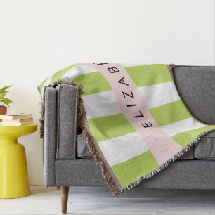 Green Stripes, Lines, Striped Pattern, Your Name Throw Blanket