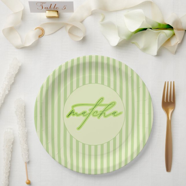 Green Stripes Matcha Scripted Baby Shower  Paper Plate (Wedding)