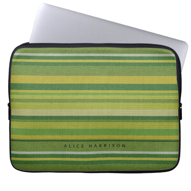 Green stripes mexican fabric style laptop sleeve (Front)