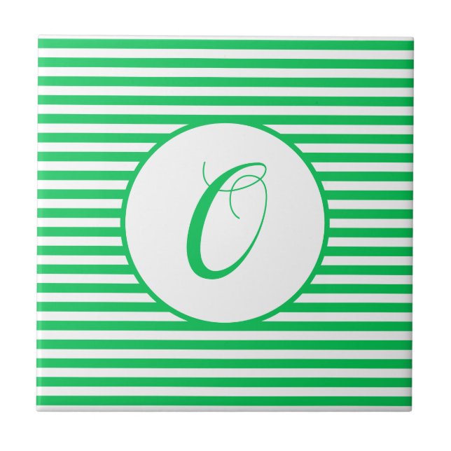 Green Stripes Monogram Add Your Letter O Tile (Front)