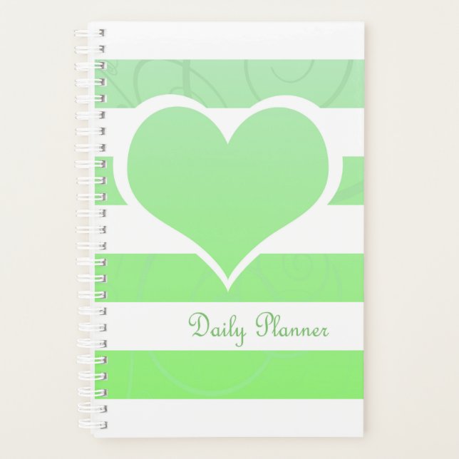 Green Stripes Pastel Heart Daily Planner (Front)