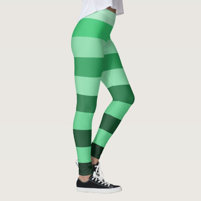 Green Stripes Pattern Colour Block Leggings (Right)