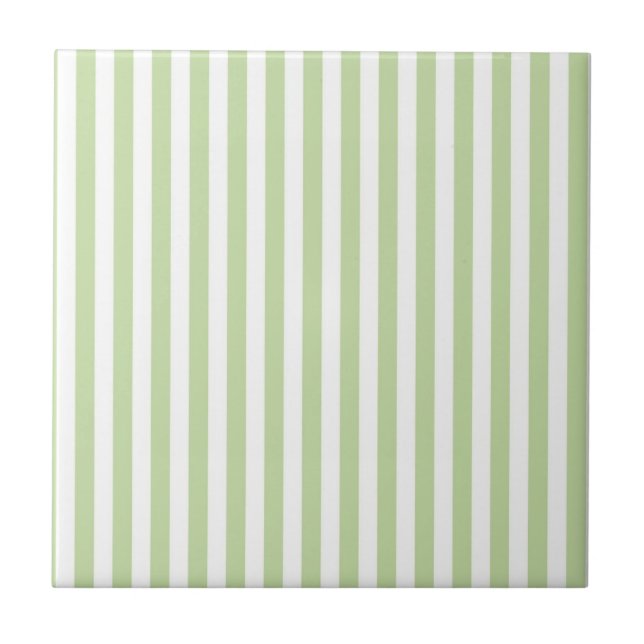 Green Stripes Pattern Minimal Modern Spring Summer Tile (Front)