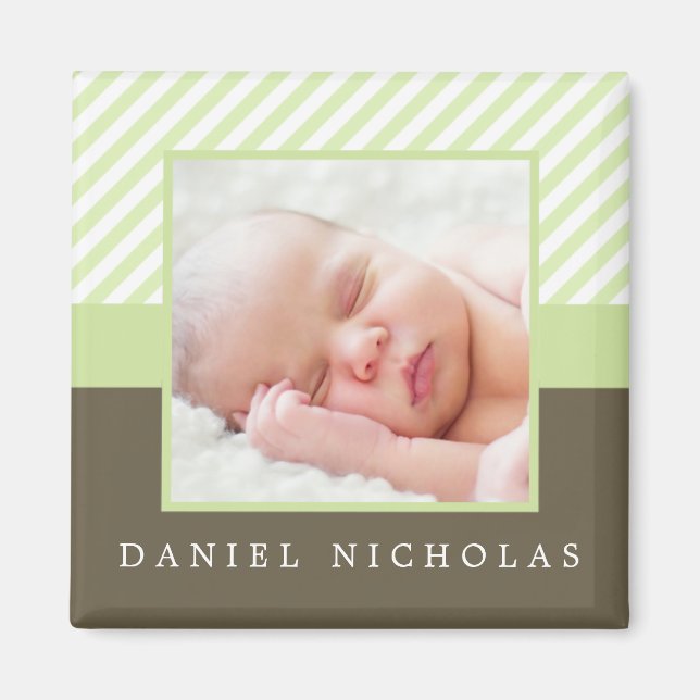 Green Stripes Photo Frame Magnet (Front)
