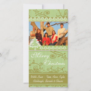 Green Stripes Pine Swirl Holiday Family Pictures Card