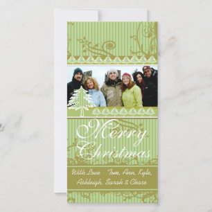 Green Stripes Pine Swirl Holiday Family Pictures Card