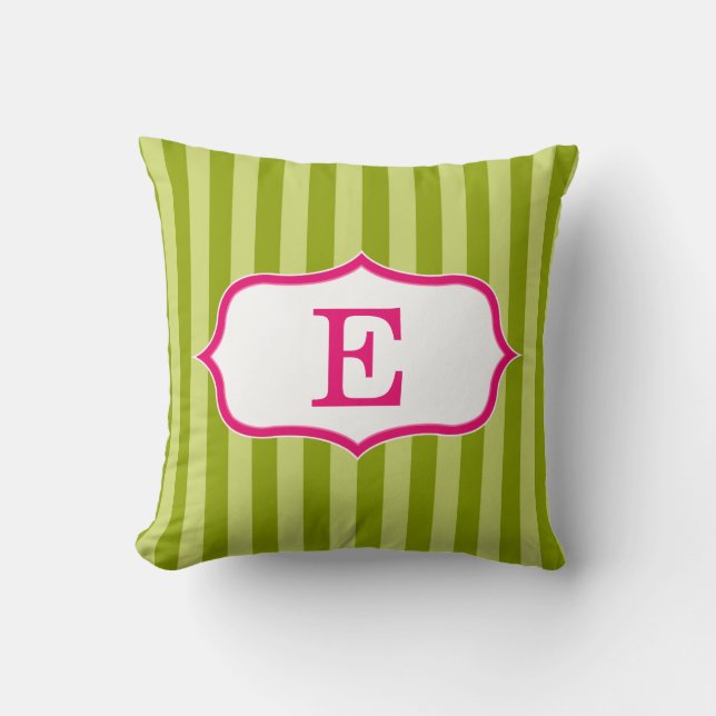 Green Stripes Pink Monogram Design Cushion (Front)