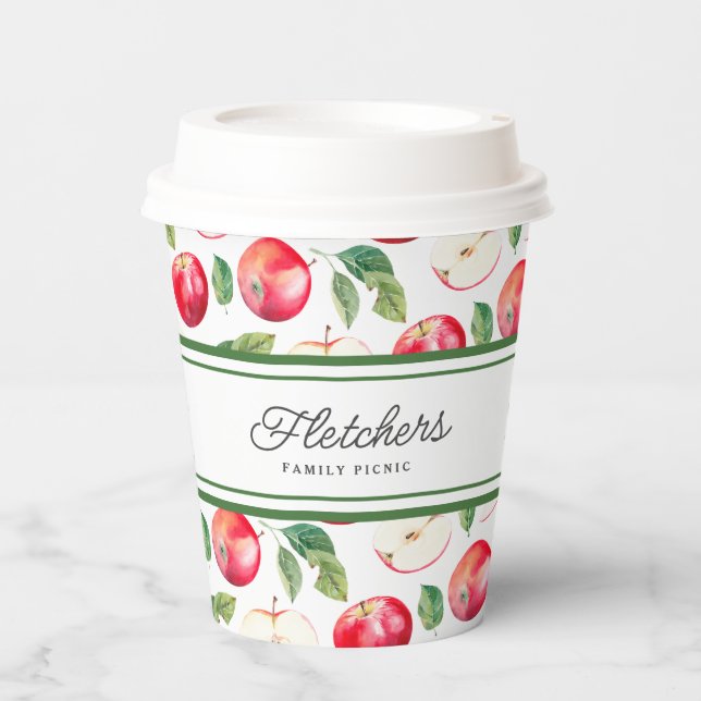Green Stripes & Red Apples Customisable Paper Cups (Front)