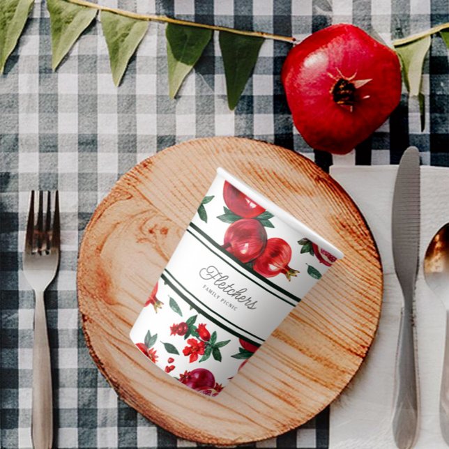 Green Stripes & Red Pomegranate Customisable Paper Cups (Creator Uploaded)