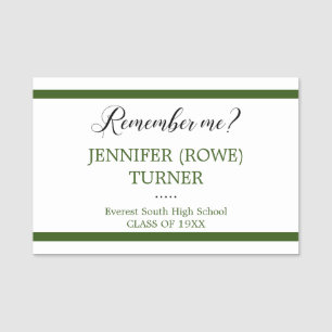 Green Stripes Remember Me School Class Reunion Name Tag