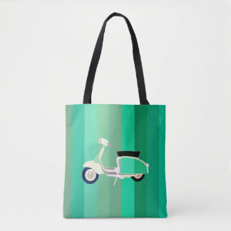 Green Stripes Retro Scooter Tote Bag